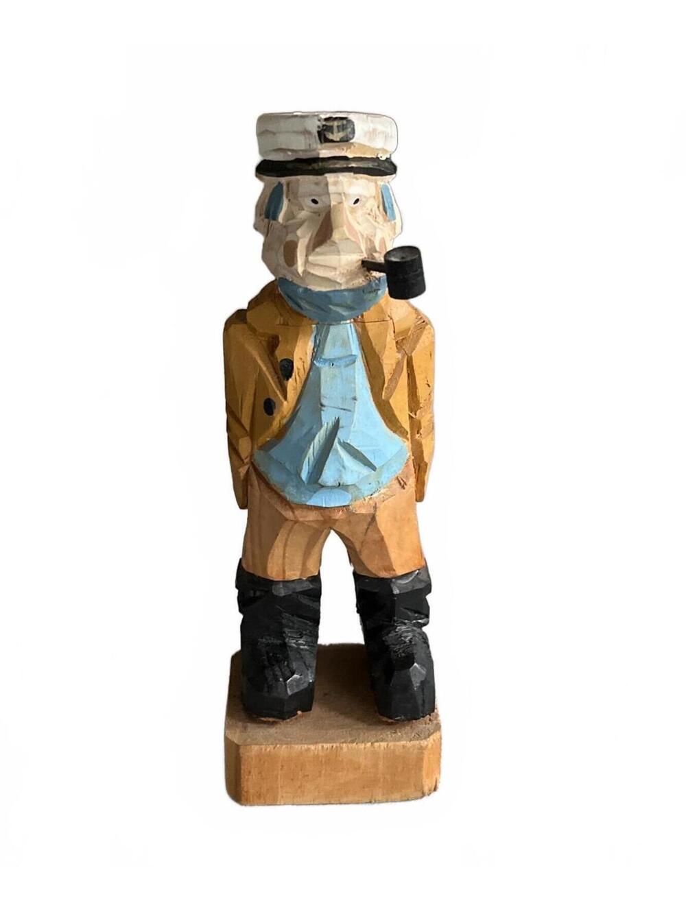 Vintage Hand Carved Wooden Sailor Figurine with Pipe